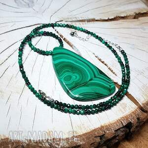 Naszyjnik z malachitu - wire wrapping, srebro 925 i hematyt