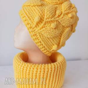 Prezent KOMPLET HANDMADE CZAPKA KOMIN ŻŎŁTE LIŚCIE