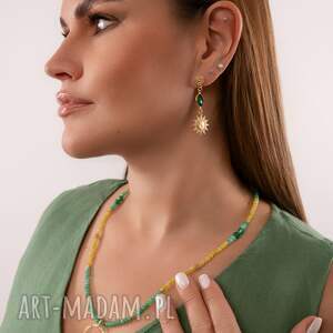 Naszyjnik z onyksem i jadeitem Słońce z Księżycem, Srebro 925 w złotym