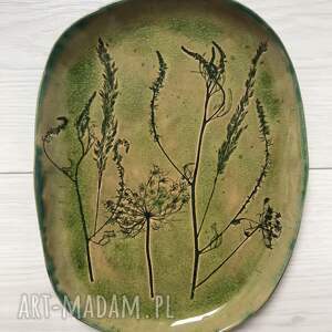 ceramika owalny botaniczny talerz, talerz z roślinami, organiczne dodatki
