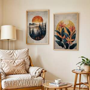 zestaw plakatów 2cz 50x70 cm pejzaż i kwiaty set225, abstrakcja, plakaty