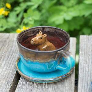 filiżanka z kapibarą - turkus brownie rękodzieło ok 300 ml ceramika