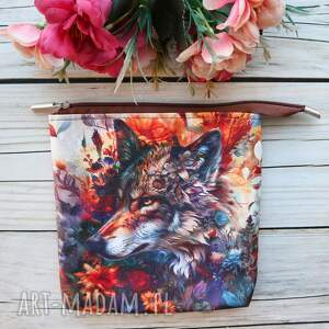 kosmetyczka płaska do torebki wilk, saszetka
