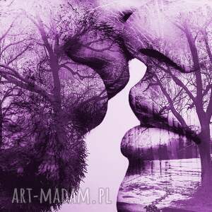 obraz na płótnie - pocałunek drzewa fioletowy 120x80 cm 29507 para, miłość