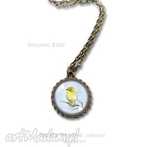handmade naszyjniki medalion, naszyjnik - śpiewający ptaszek - mały - antyczny