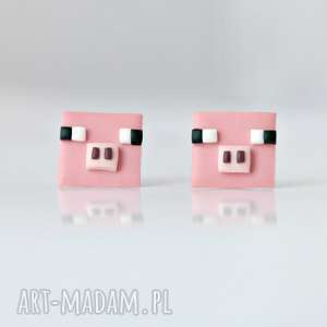 minecraft świnka - maleńkie kolczyki wkrętki gra, pig zwierzęta