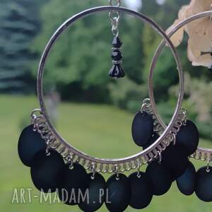kolczyki koła duże czarne oliwki, kolorowa bizuteria unikat, unikatowa