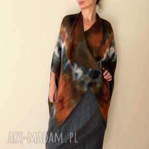 kokon kardigan z wełny merino w kolorach ziemi, płaszcz sweter, one size, unikat