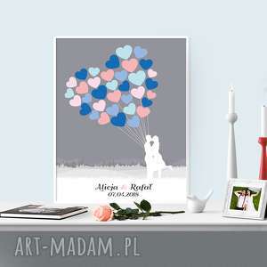 romantyczny, weselny plakat wpisów - 40x50 cm ślub, baloniki, para młoda