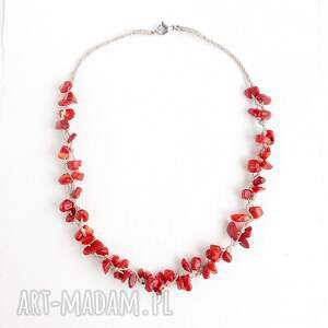 Prezent Naszyjnik lniany, koral czerwony, len naturalny