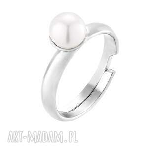 srebrny pierścionek z perłą white swarovski® crystal