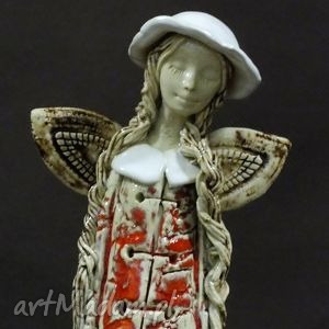 handmade ceramika anioł z warkoczami