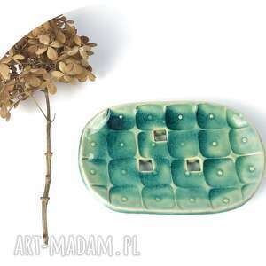 mydelniczka umbrellas, turkusowa gliniana użytkowa, ceramiczna, owalna