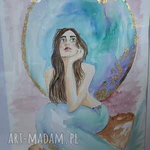 Rozmarzona akwarela A3 w ramie syrena, magia, prezent