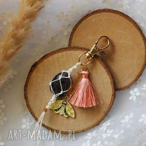 makramowy breloczek z kamieniem - ametyst brelok dla kamieniary