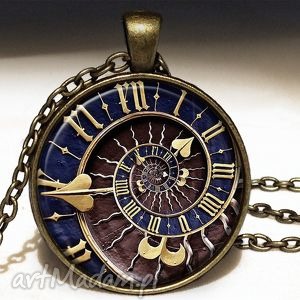 steampunk - duży medalion z łańcuszkiem, zegar, naszyjnik, spirala
