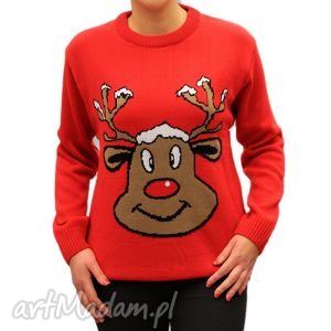 swetry sweter świąteczny unisex - renifer czerwony xs, zbawny, modny, zimowy
