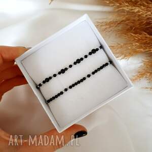 komplet bransoletek z onyksem, zestaw czarno srebrny biżuteria kamieni, moda