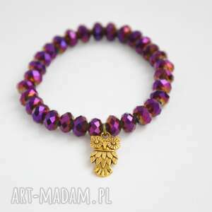 ręcznie zrobione bracelet by sis: złota sowa w fioletowych kryształach