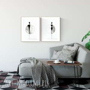 zestaw 2 grafik 30x40 cm wykonanych ręcznie, plakat, abstrakcja, elegancki minimalizm