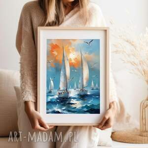 Plakat Żaglówki - format 30x40 cm niebieski morze
