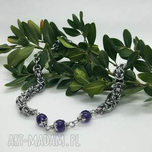 bransoletka chainmaille z ametystem kamienie metal