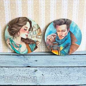 Para podkładek - Miłość w ciszy, podkładki, drewniane, dla nich