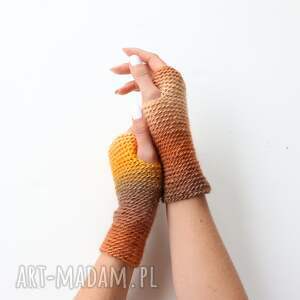 handmade rękawiczki mitenki w beżo-rudościach