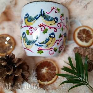 barwny ręcznie malowany kubek ptasi raj sikorki 480ml porcelana ptaki, prezent