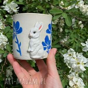 misty art studio kubek ceramiczny zając, prezent, rękodzieło, biały