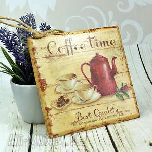 drewniany obrazek - czas na kawę, kawa, deska kuchni