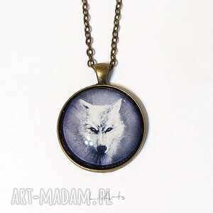 handmade naszyjniki medalion, naszyjnik - biały wilk - antyczny brąz, prosty