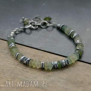 bransoletka z zielonym szkłem antycznym, szkło antyczne, surowa biżuteria