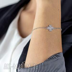 acha studio bransoletka srebrna z koniczynką na szczęście good luck, elegancka