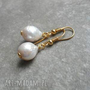 pozłacane kolczyki z perłami srebro, perły hodowlane