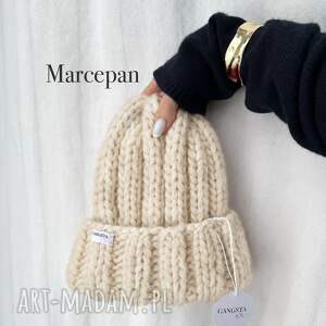 Czapka Nordic 100% wełna marcepanowa handmade