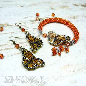 komplet biżuterii motyle - pomarańczowy, biżuteria koraliki