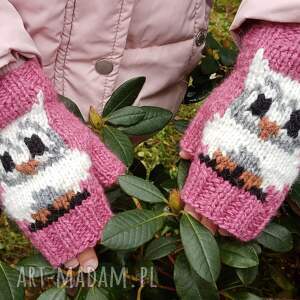 handmade dla dziecka rękawiczki dziecięce/różowe mitenki/białe sowy/kolorowe rękawiczki