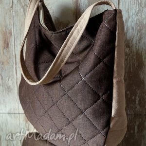 handmade na ramię pikowana torba hobo w brązie