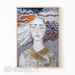 plakat 100x70 cm - rozwiane marzenia, wydruk grafika, kobieta, twarz portret