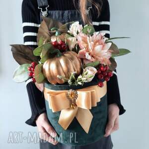 handmade dekoracje flowerbox jesienny zieleń i złoto
