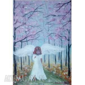 aniołek majowy, komunia, obraz ręcznie malowany, wiosna malarstwo