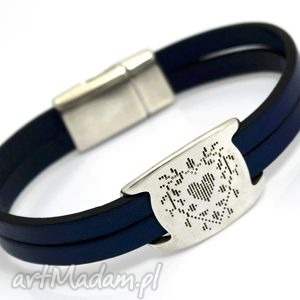 handmade bransoletka skóra magnetoos duall heart navy blue