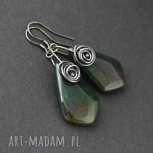 kolczyki elya i agat bloodstone - oksydowane srebro agatem