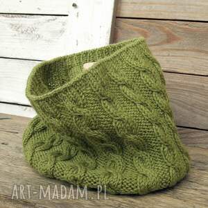 pomysł na świąteczny prezent Wełniany Komin w warkocze - Zielony