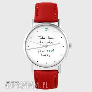 handmade zegarki zegarek - make your soul happy - skórzany, czerwony