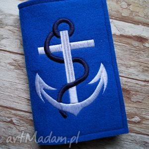 filcowy portfel z haftem - kotwica, marynarski, prezent, haftowany
