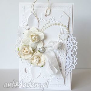 ręczne wykonanie scrapbooking kartki romantyczna biel