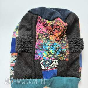 Czapka patchworkowa smerfetka na podszewce świetna na codzienne