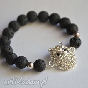 handmade bracelet by sis: cyrkoniowa sowa w czarnych kamieniach